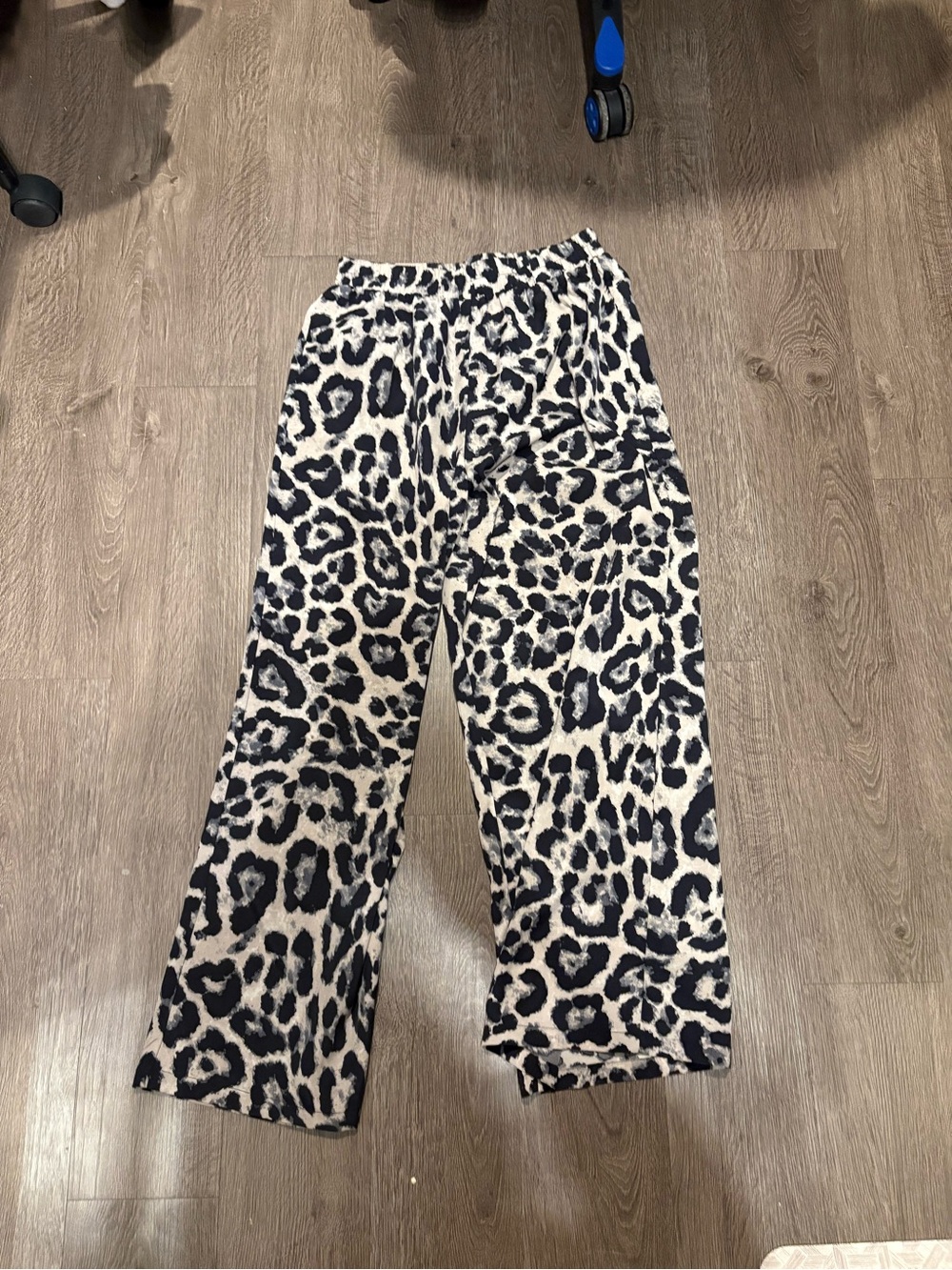 Leopard Print Wide Leg Pants - Black & Cream
